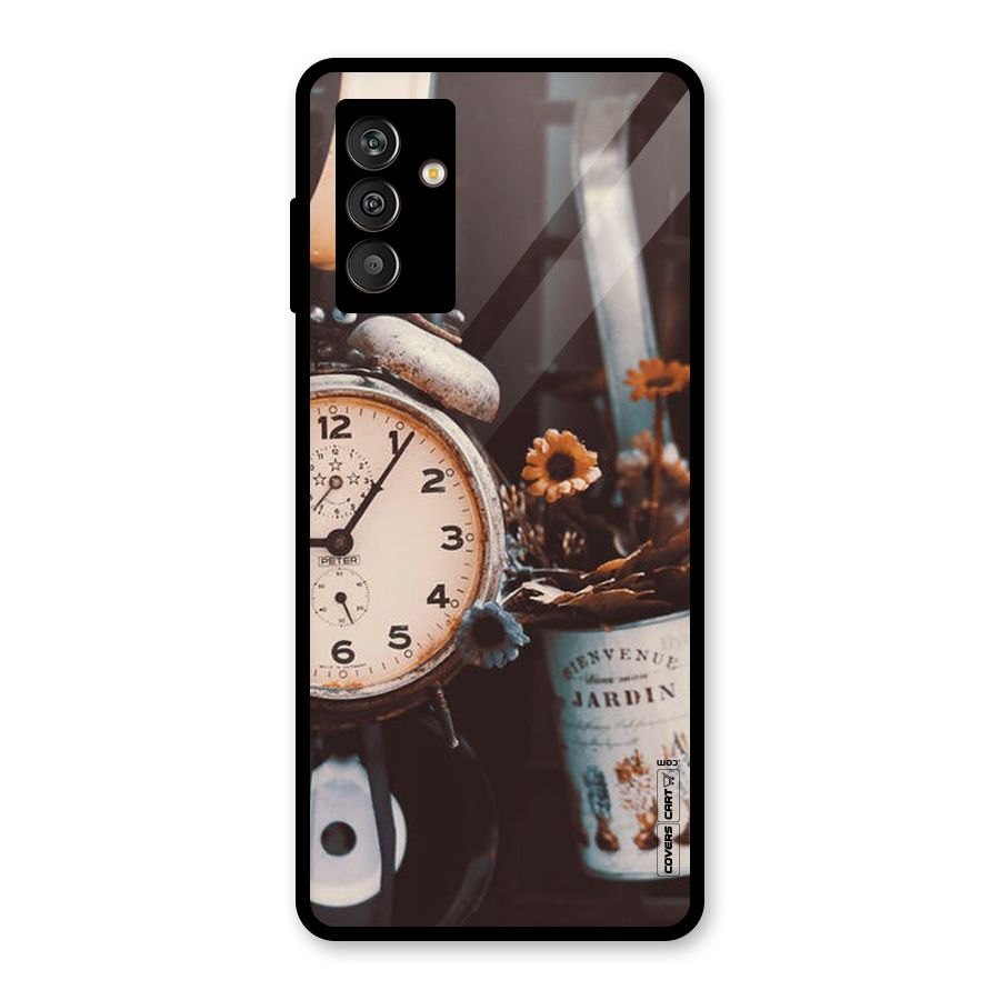 Clock And Flowers Glass Back Case for Galaxy M13