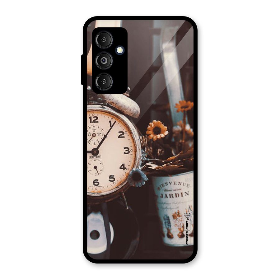 Clock And Flowers Glass Back Case for Galaxy M14 5G