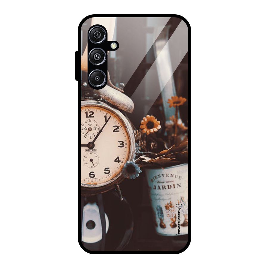 Clock And Flowers Glass Back Case for Galaxy M34 5G