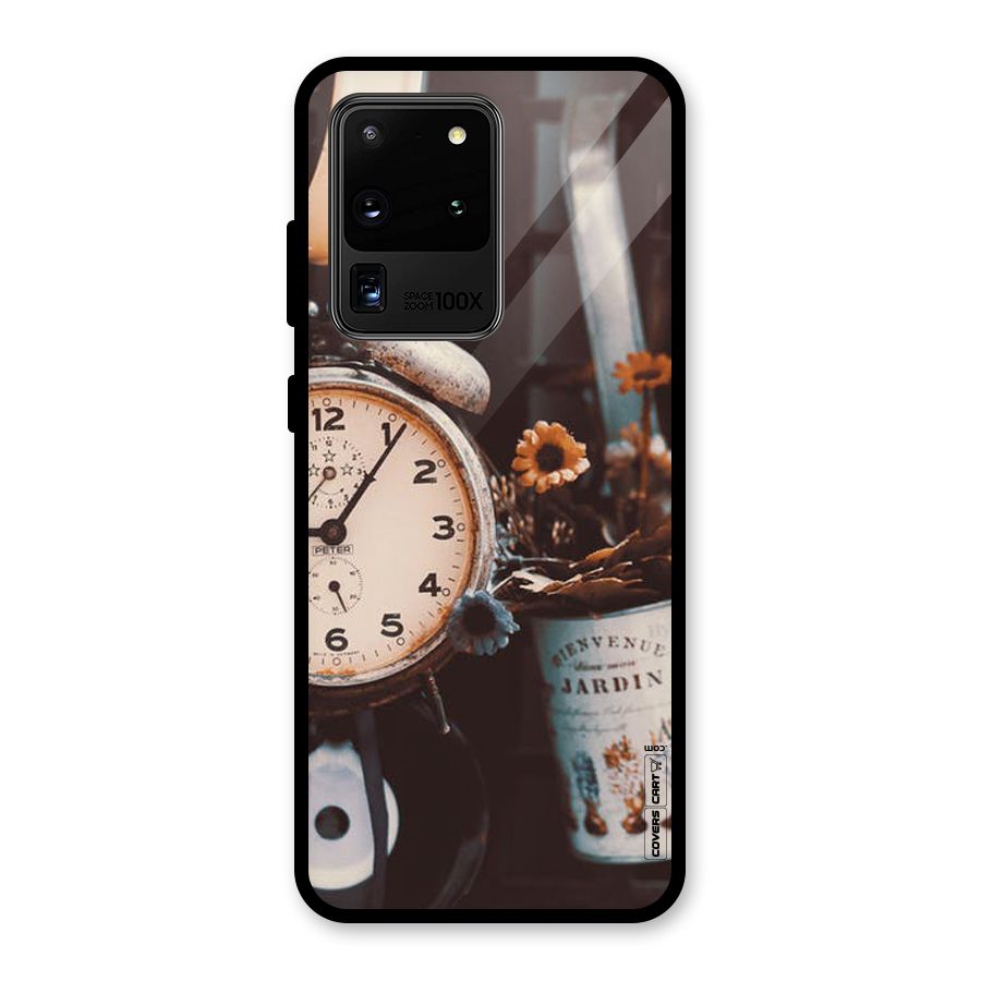 Clock And Flowers Glass Back Case for Galaxy S20 Ultra