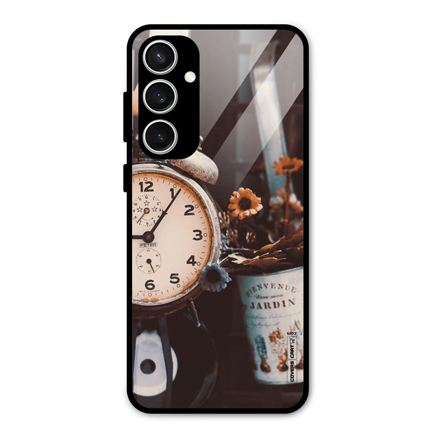 Clock And Flowers Glass Back Case for Galaxy S23 FE