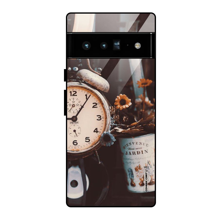 Clock And Flowers Glass Back Case for Google Pixel 6 Pro