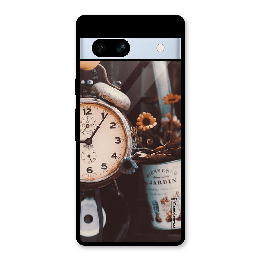 Clock And Flowers Glass Back Case for Google Pixel 7a