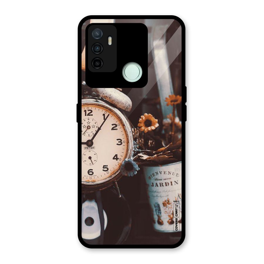 Clock And Flowers Glass Back Case for Oppo A53
