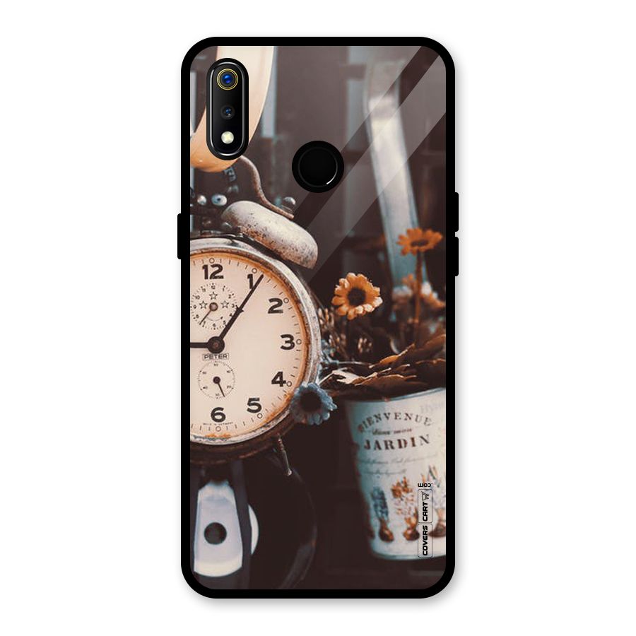 Clock And Flowers Glass Back Case for Realme 3i