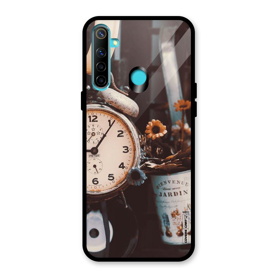 Clock And Flowers Glass Back Case for Realme 5