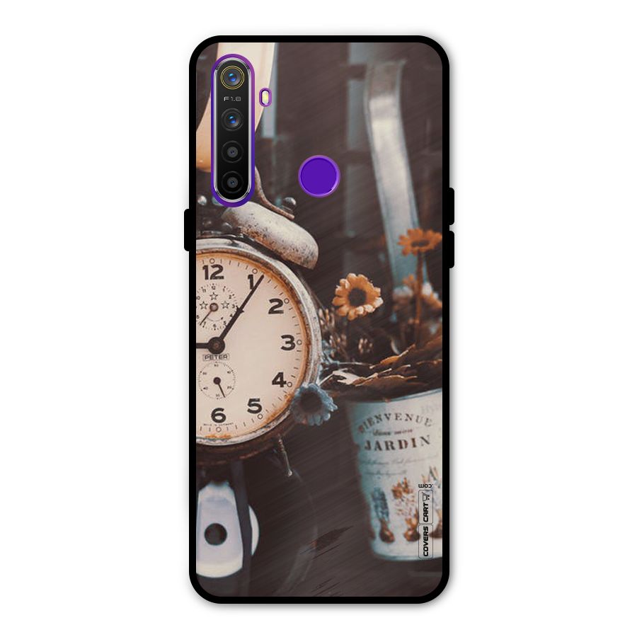 Clock And Flowers Glass Back Case for Realme 5s