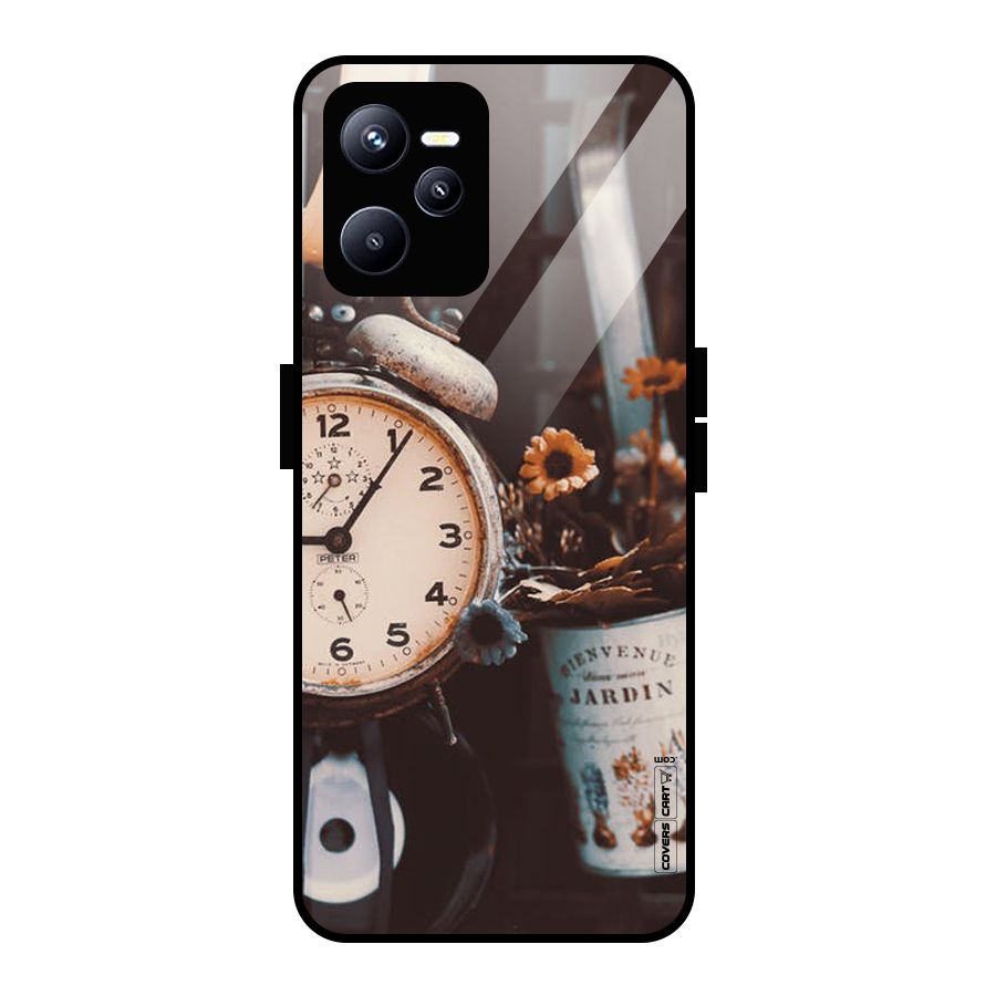 Clock And Flowers Glass Back Case for Realme C35