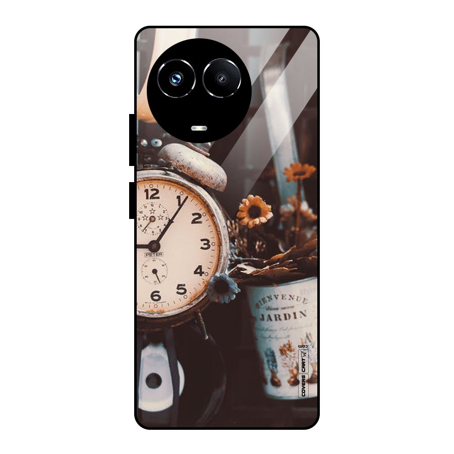 Clock And Flowers Glass Back Case for Realme Narzo 60X
