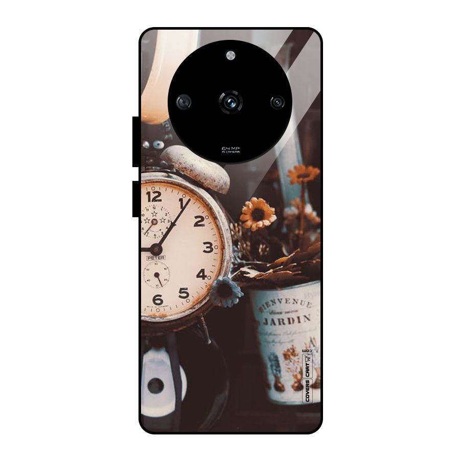 Clock And Flowers Glass Back Case for Realme Narzo 60 5G
