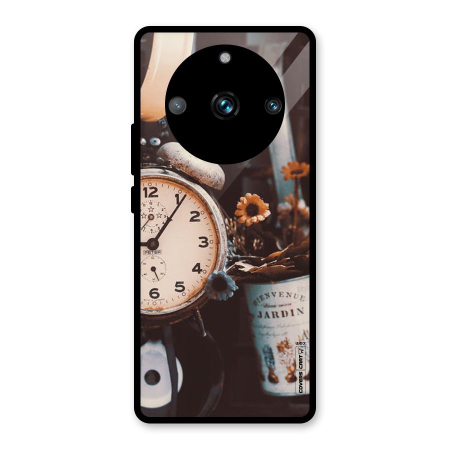 Clock And Flowers Glass Back Case for Realme Narzo 60 Pro