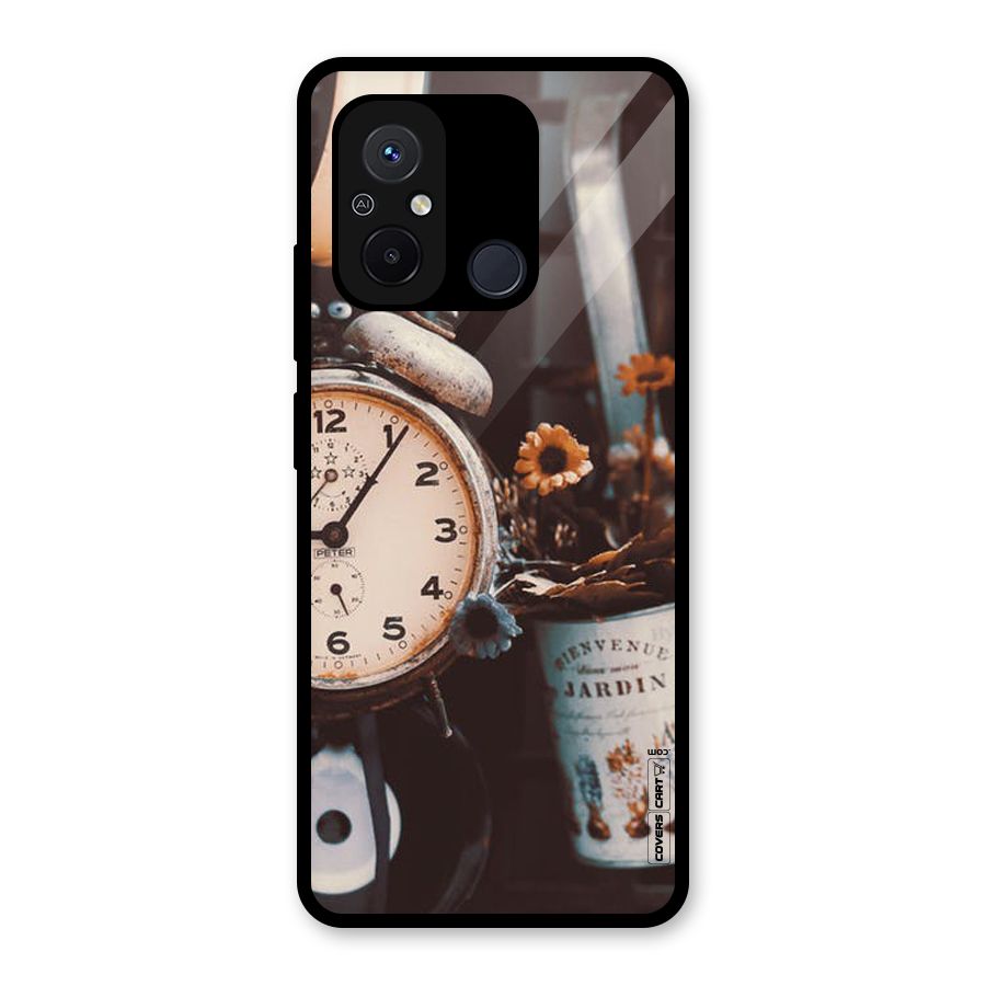 Clock And Flowers Glass Back Case for Redmi 12C