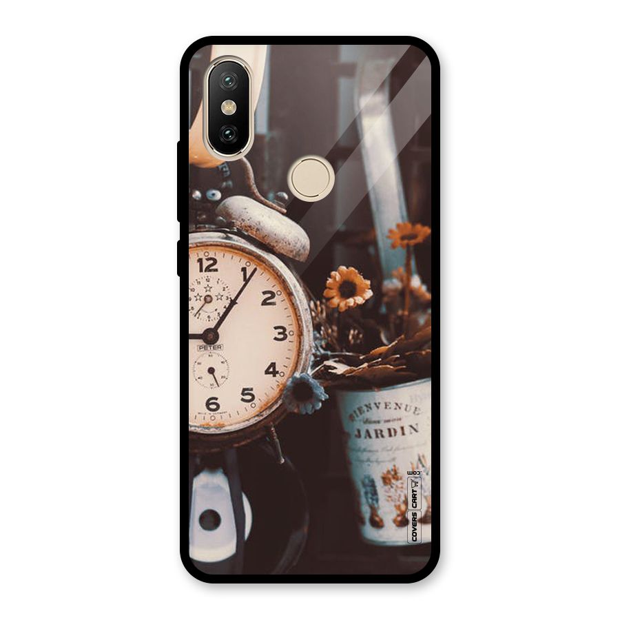 Clock And Flowers Glass Back Case for Redmi A2