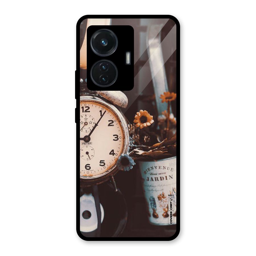 Clock And Flowers Glass Back Case for Vivo T1 44W