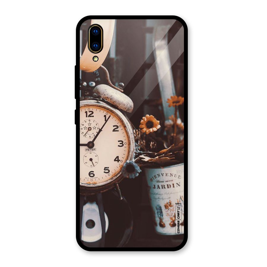 Clock And Flowers Glass Back Case for Vivo V11 Pro