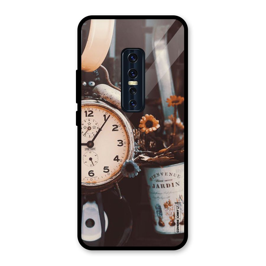 Clock And Flowers Glass Back Case for Vivo V17 Pro