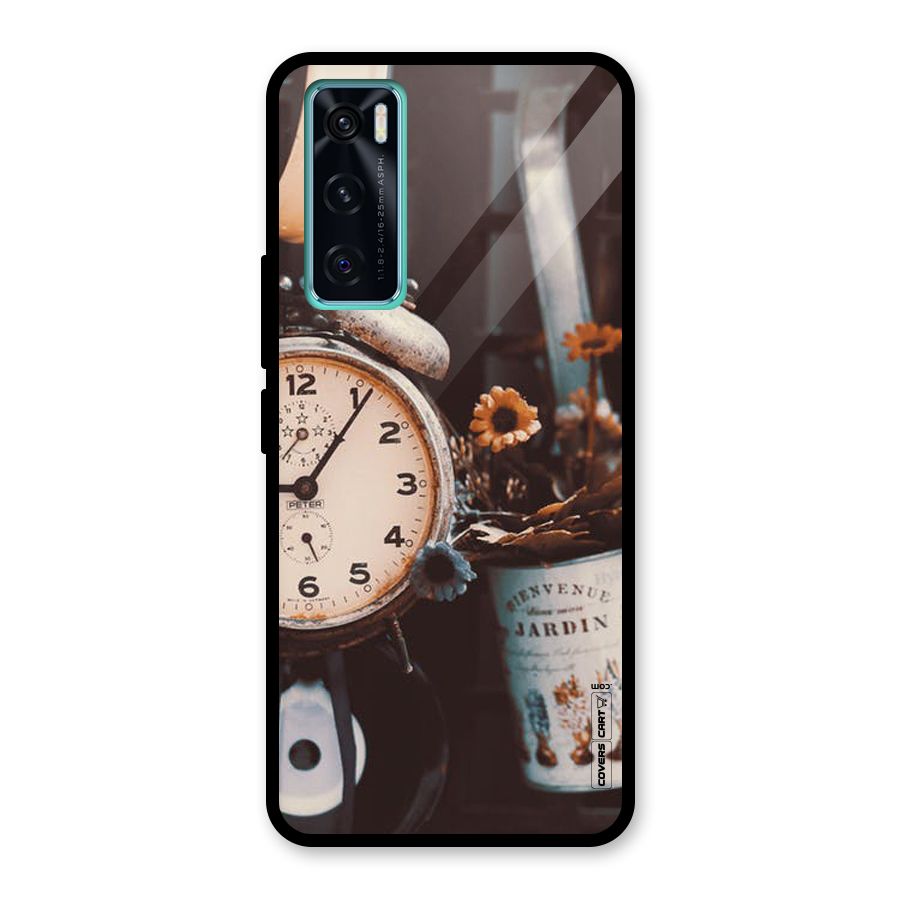 Clock And Flowers Glass Back Case for Vivo V20 SE