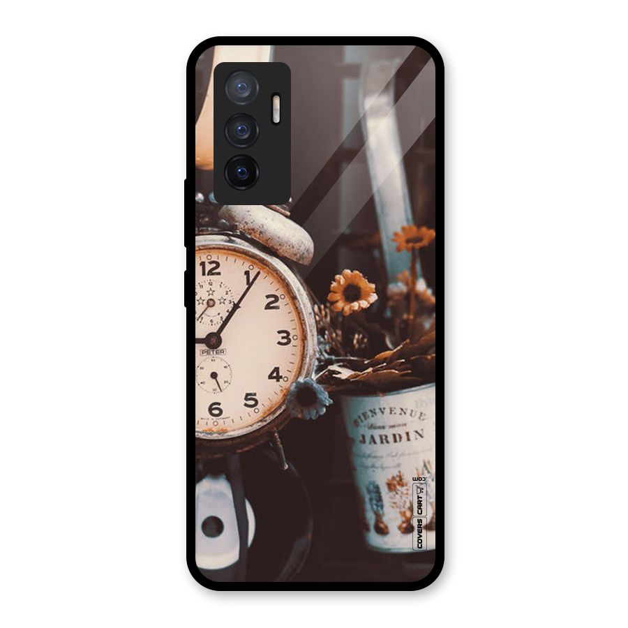 Clock And Flowers Glass Back Case for Vivo V23e