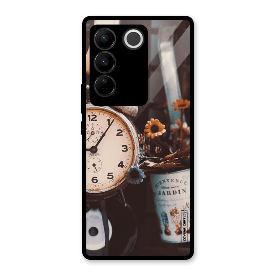 Clock And Flowers Glass Back Case for Vivo V27