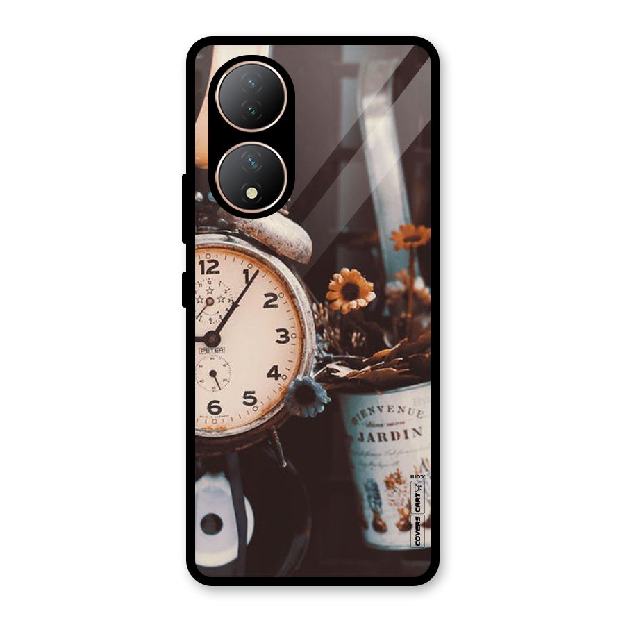 Clock And Flowers Glass Back Case for Vivo Y100A