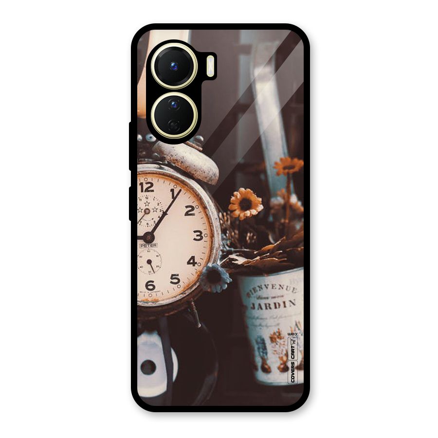 Clock And Flowers Glass Back Case for Vivo Y16
