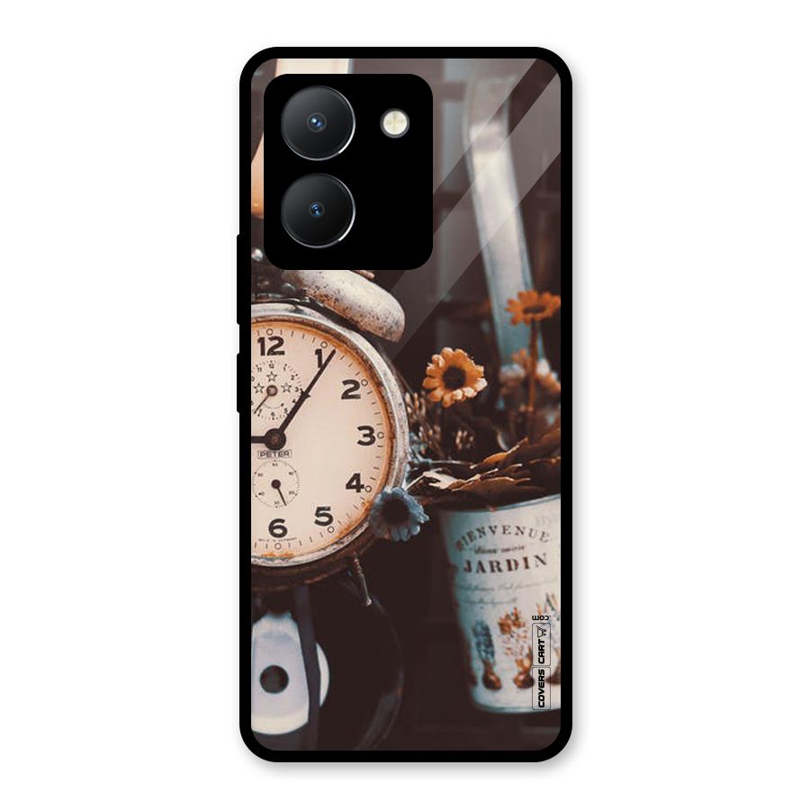 Clock And Flowers Glass Back Case for Vivo Y36