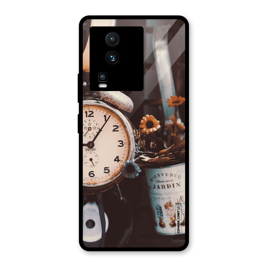 Clock And Flowers Glass Back Case for Vivo iQOO Neo 7