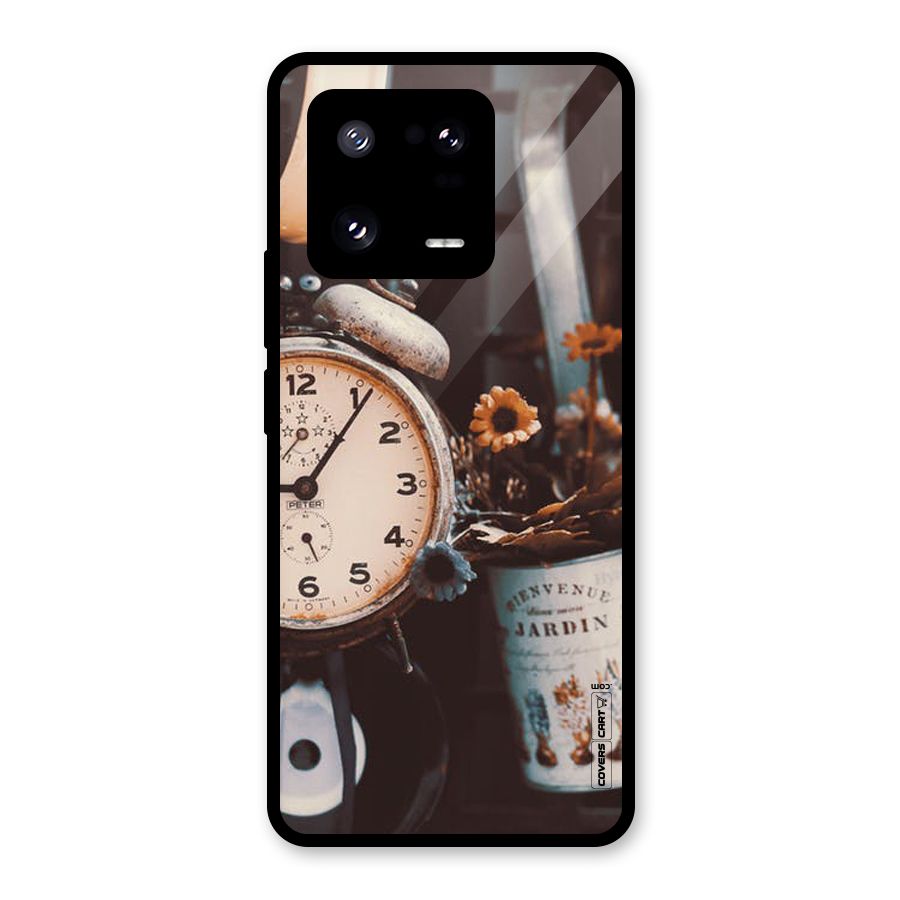 Clock And Flowers Glass Back Case for Xiaomi 13 Pro