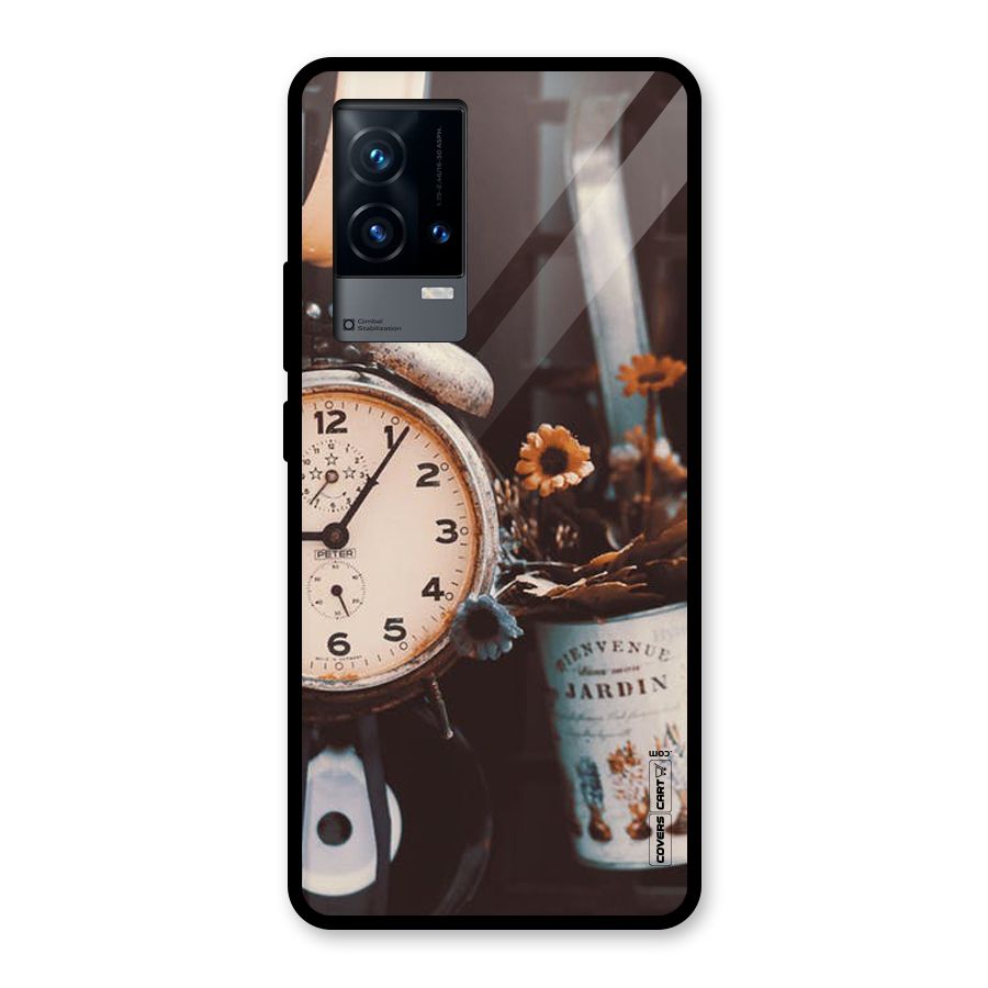 Clock And Flowers Glass Back Case for iQOO 9 5G
