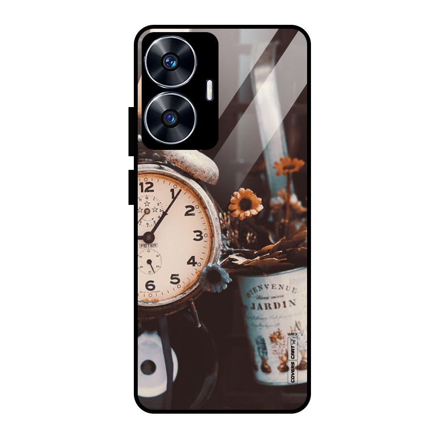 Clock And Flowers Glass Back Case for realme C55