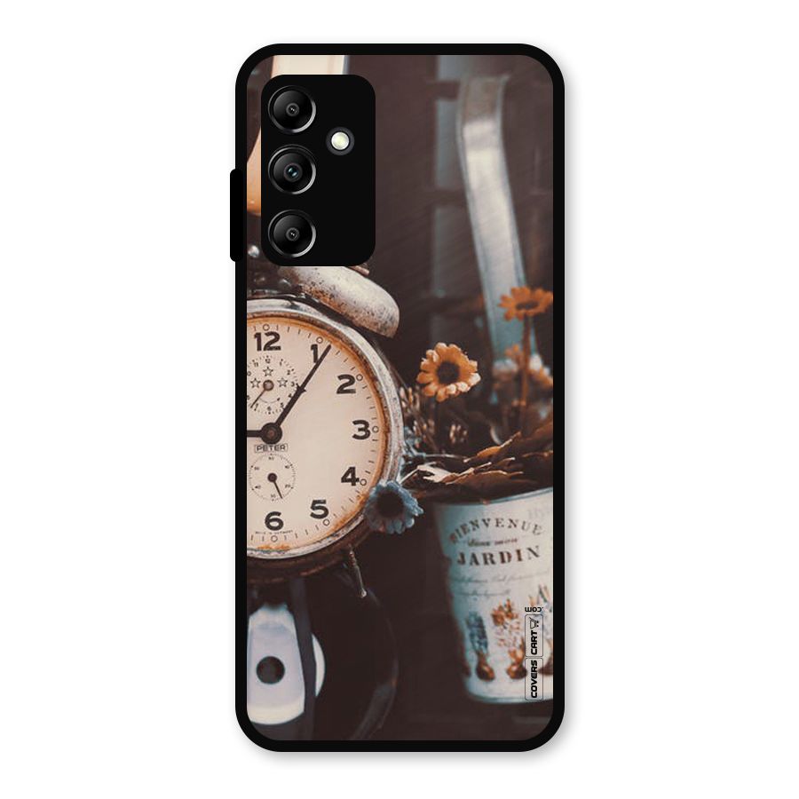 Clock And Flowers Metal Back Case for Galaxy A14 5G
