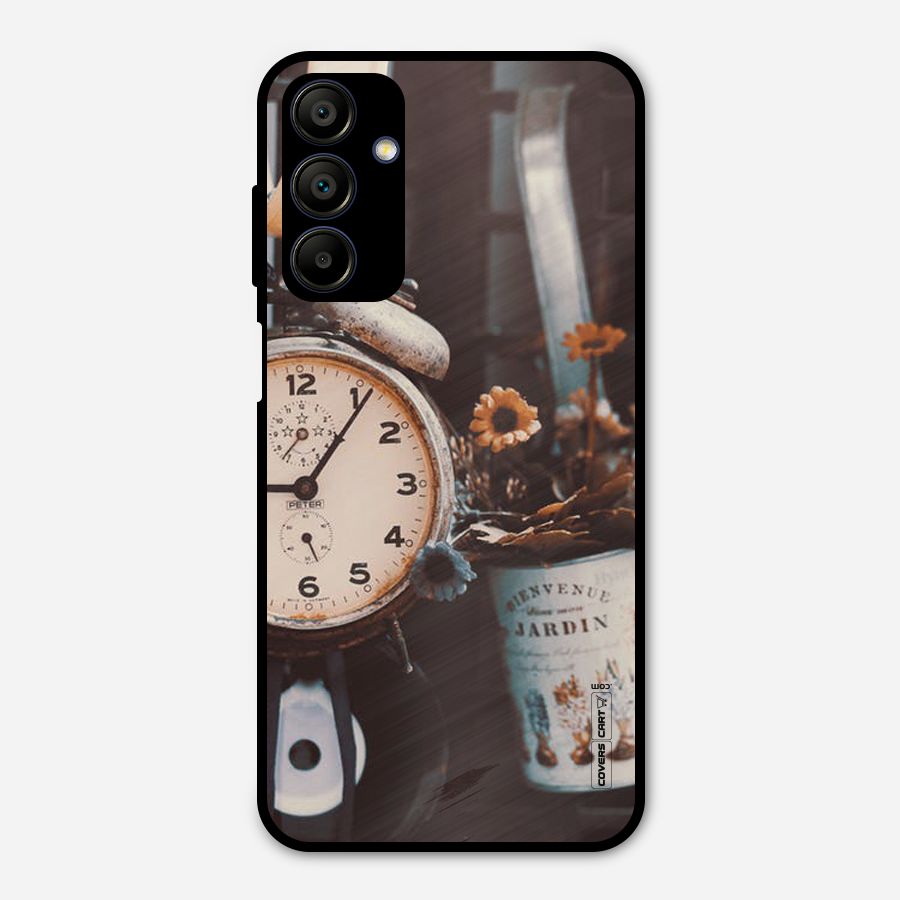 Clock And Flowers Metal Back Case for Galaxy A15 5G