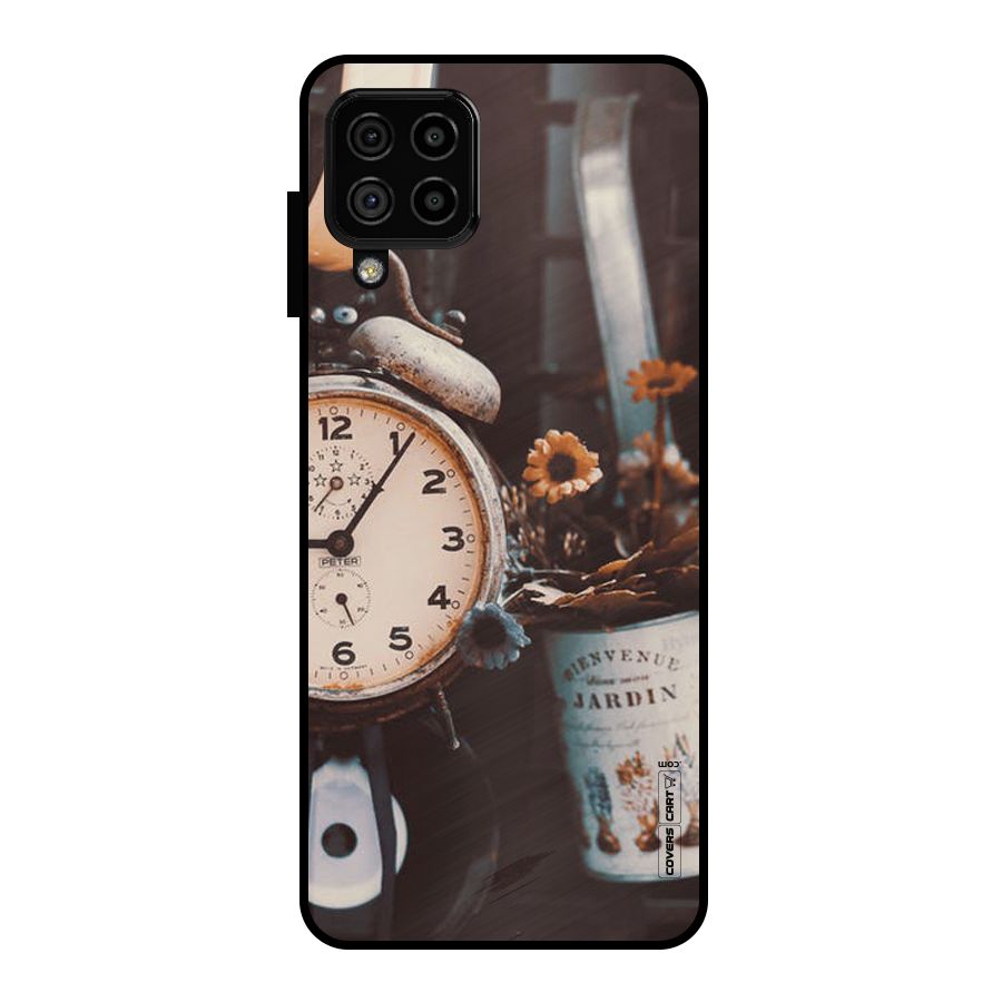 Clock And Flowers Metal Back Case for Galaxy A22 4G