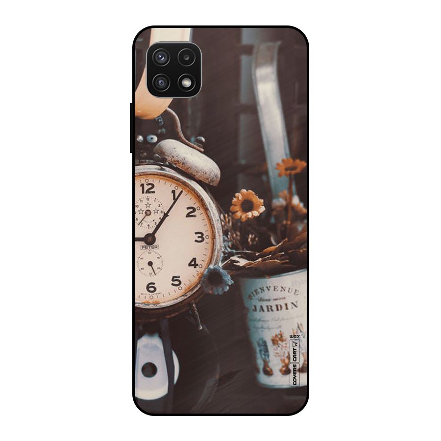 Clock And Flowers Metal Back Case for Galaxy A22 5G