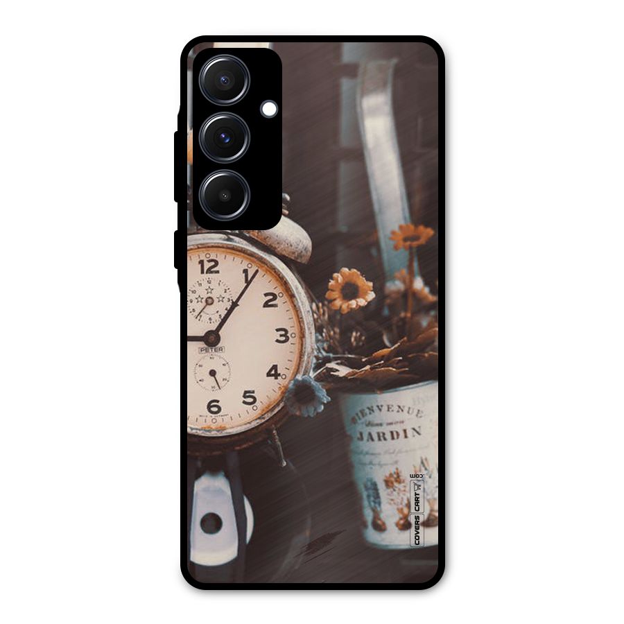 Clock And Flowers Metal Back Case for Galaxy A55