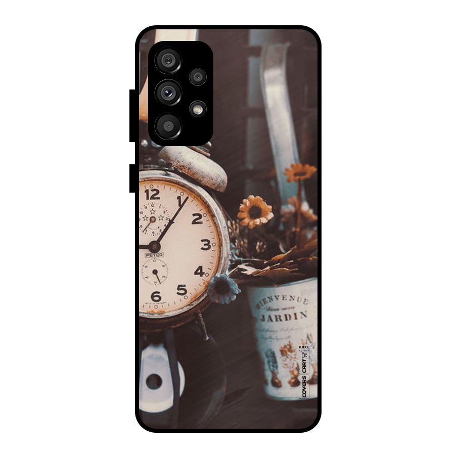 Clock And Flowers Metal Back Case for Galaxy A73 5G