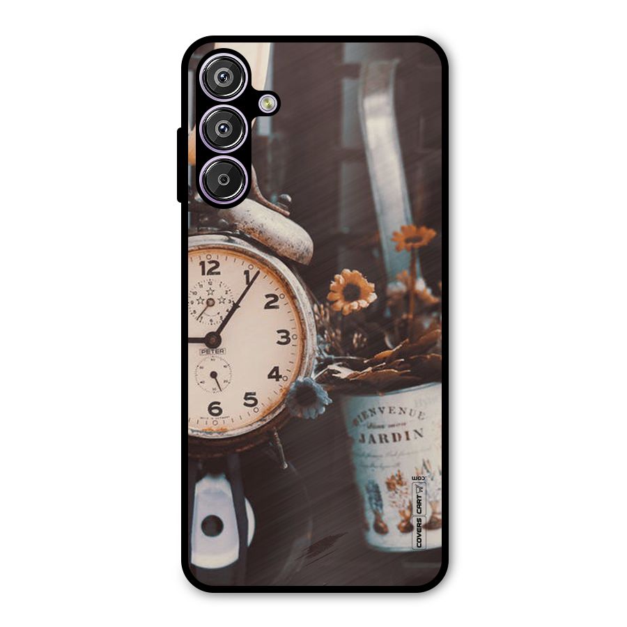 Clock And Flowers Metal Back Case for Galaxy F15