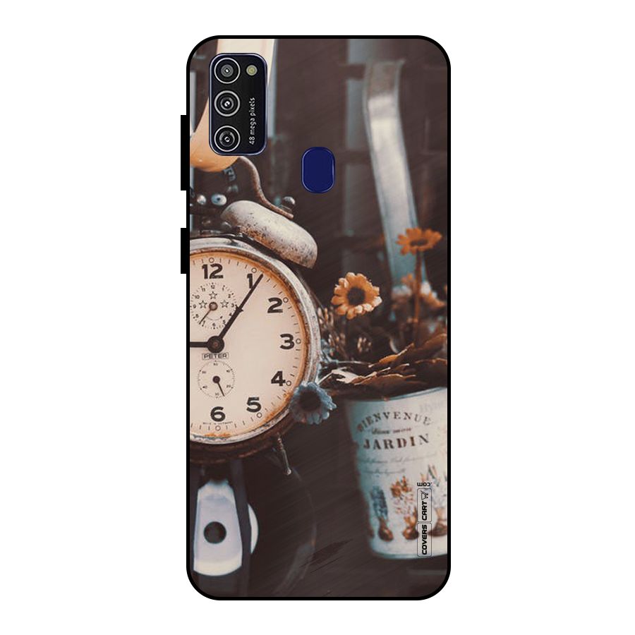Clock And Flowers Metal Back Case for Galaxy M21