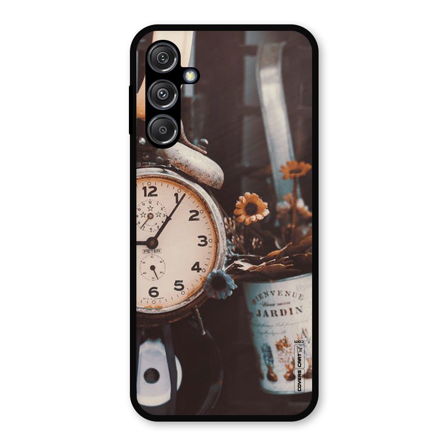 Clock And Flowers Metal Back Case for Galaxy M34 5G