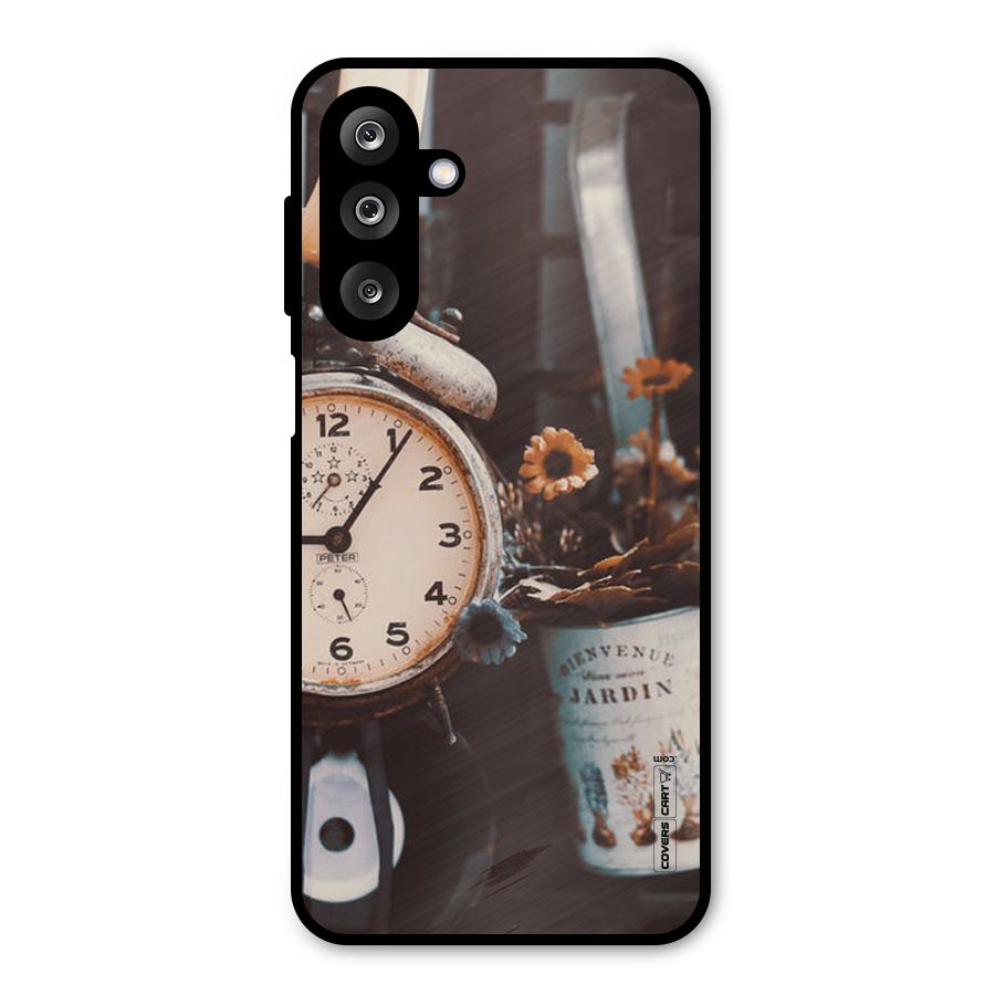Clock And Flowers Metal Back Case for Galaxy M36