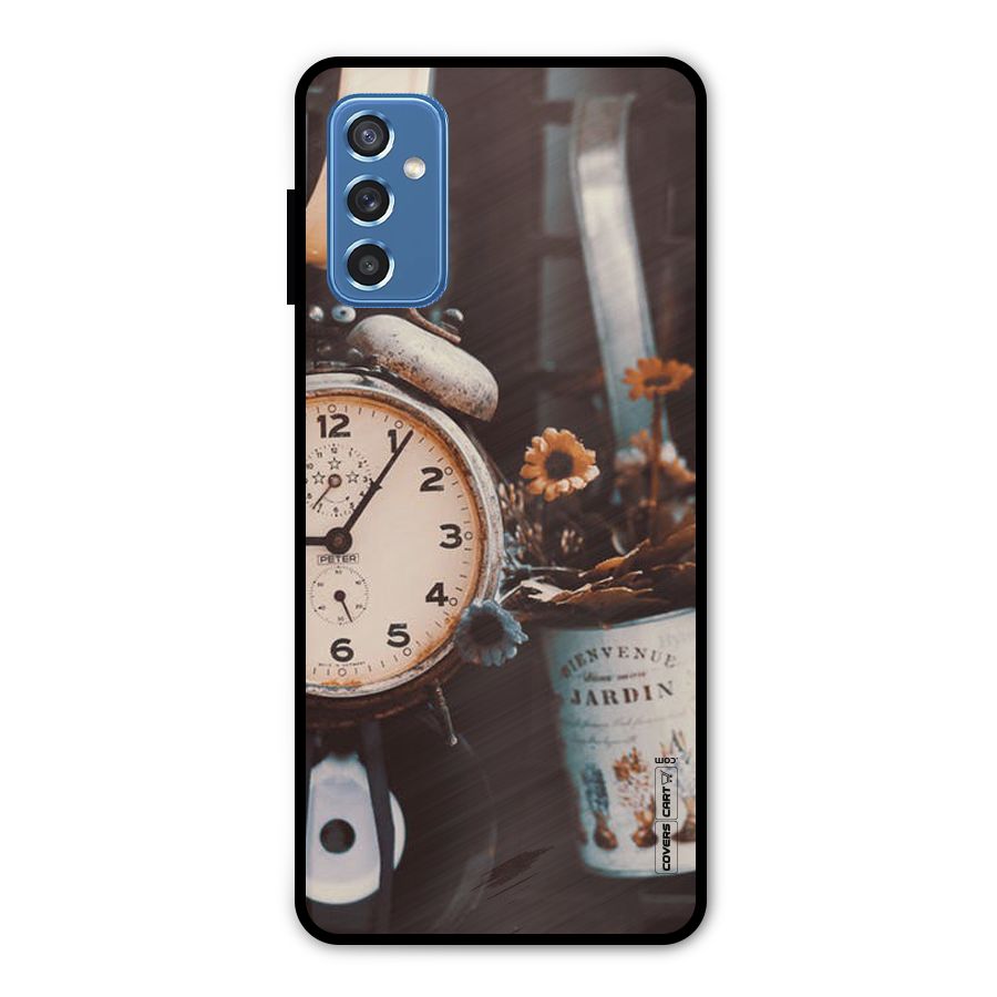 Clock And Flowers Metal Back Case for Galaxy M52 5G
