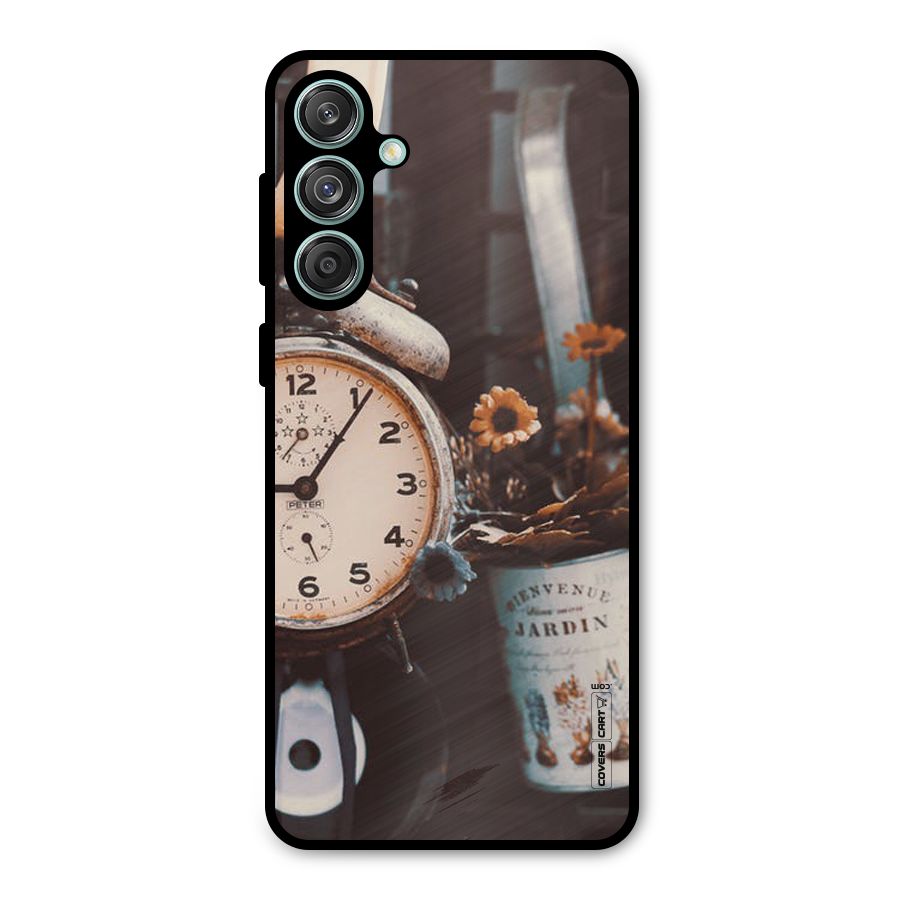 Clock And Flowers Metal Back Case for Galaxy M55 5G