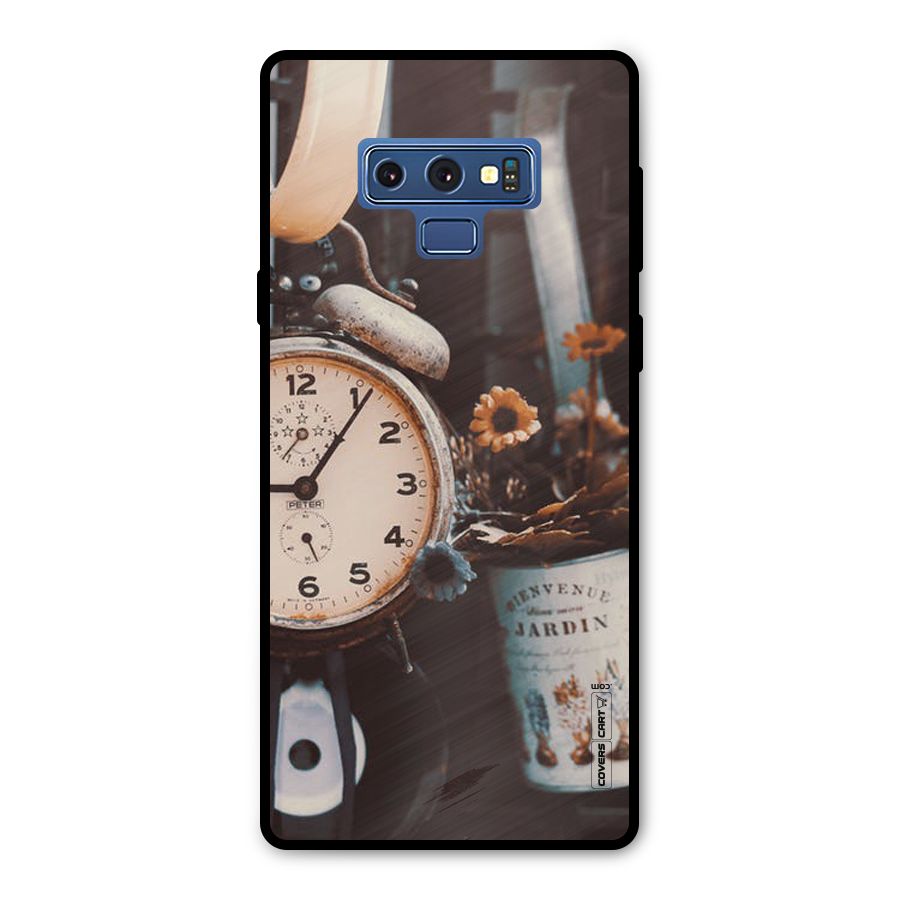 Clock And Flowers Metal Back Case for Galaxy Note 9