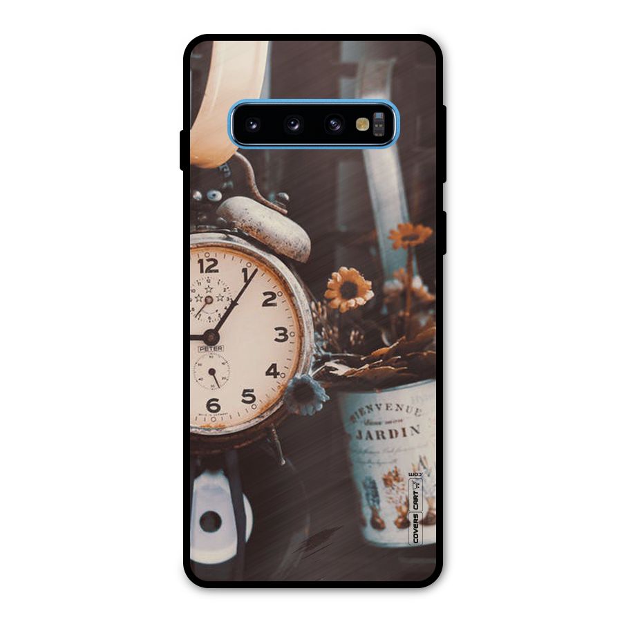 Clock And Flowers Metal Back Case for Galaxy S10