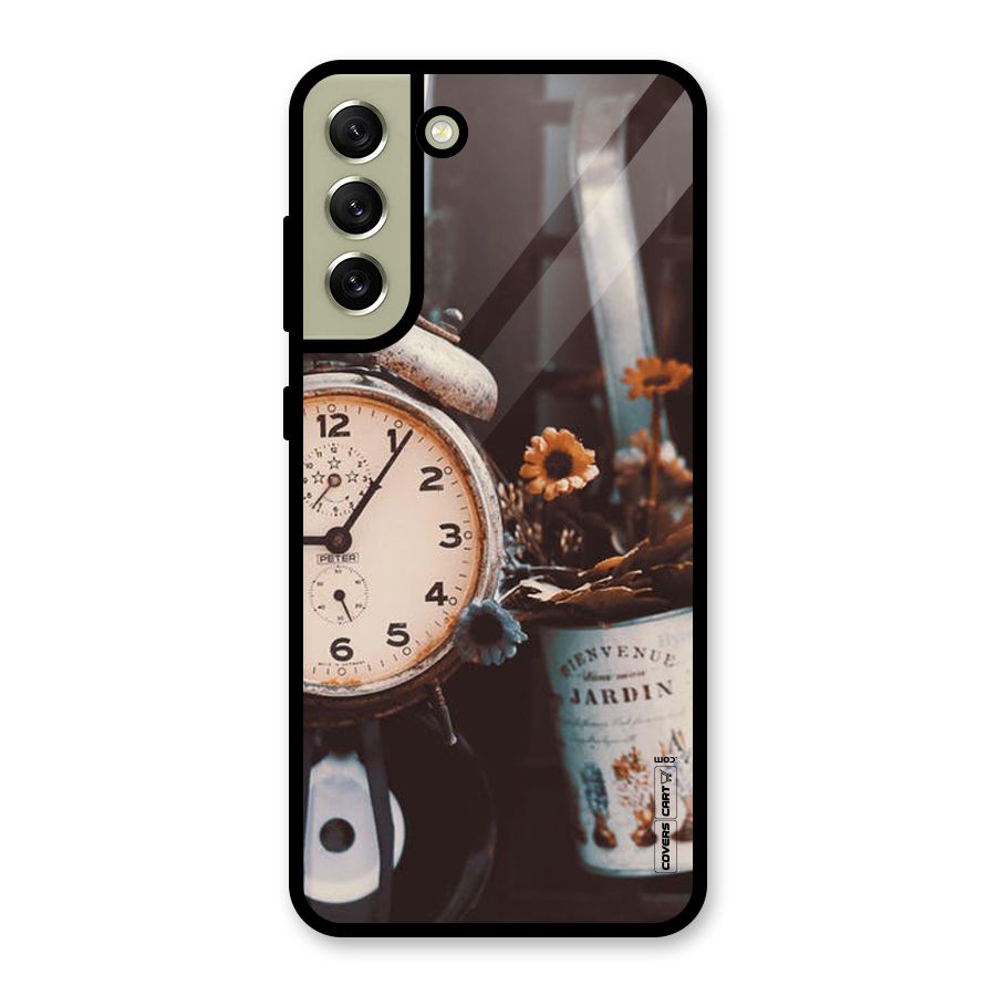 Clock And Flowers Metal Back Case for Galaxy S21 FE 5G (2023)