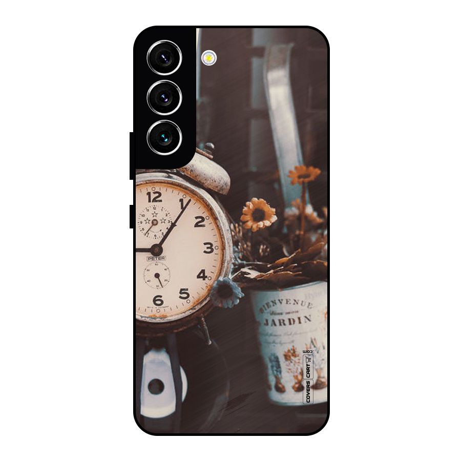 Clock And Flowers Metal Back Case for Galaxy S22 5G