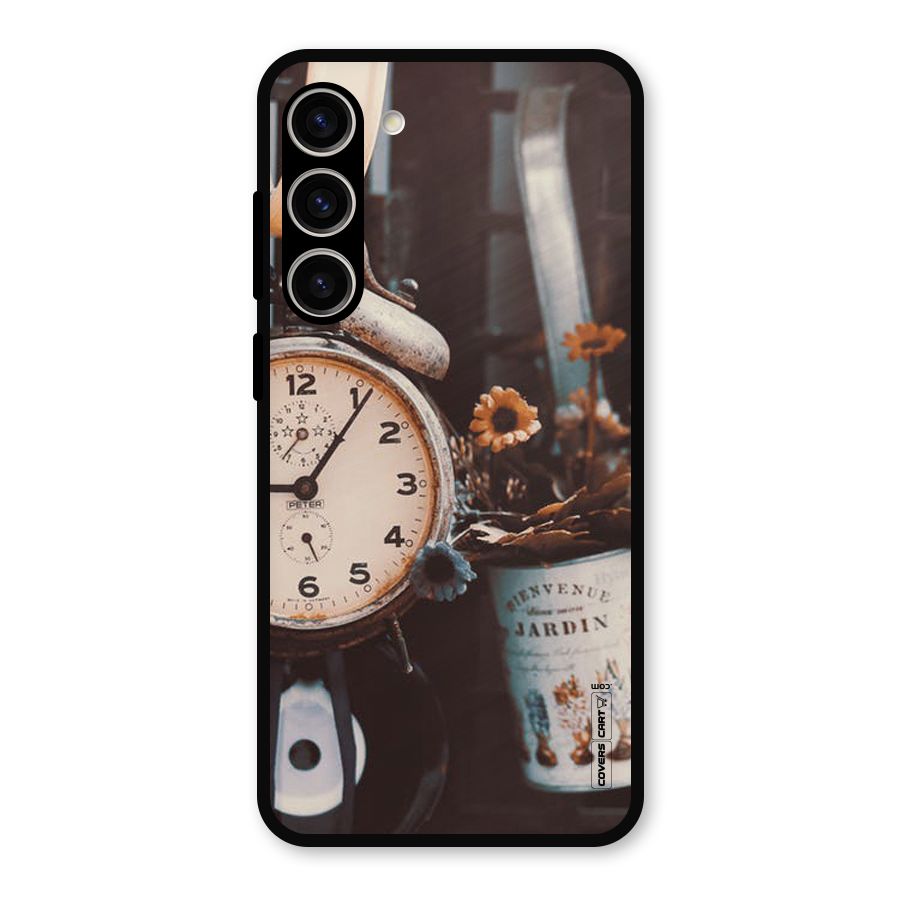 Clock And Flowers Metal Back Case for Galaxy S23 Plus