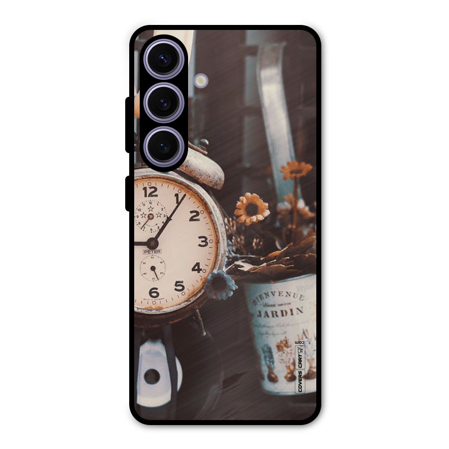 Clock And Flowers Metal Back Case for Galaxy S24