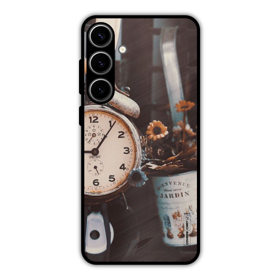 Clock And Flowers Metal Back Case for Galaxy S24 Plus