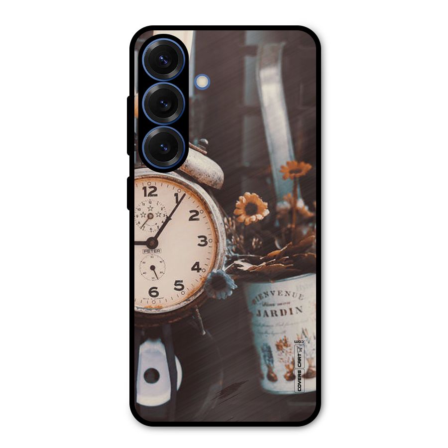Clock And Flowers Metal Back Case for Galaxy S25